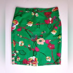 JCrew 100% Cotton Abstract Textured Green Blossom Pencil Skirt Womens 8